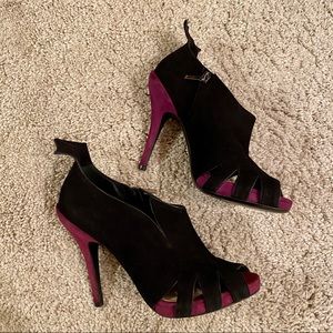 Christian Dior black & purple suede heeled booties